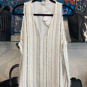 Brunello Cucinelli Fringed Stripe Sleeveless Blouse - Size XXL